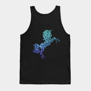 Dark Teal and Blue Ombre Faux Glitter Unicorn Tank Top